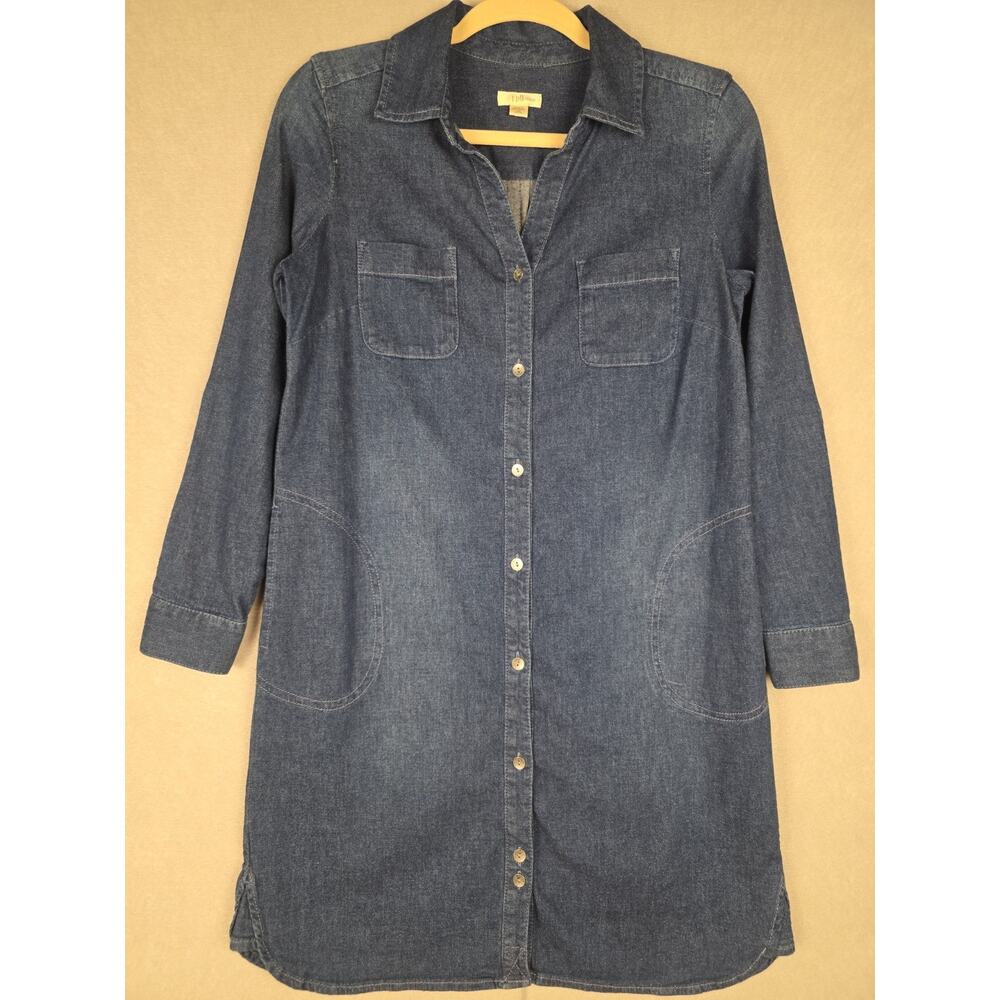 J. Jill Denim Shirt Dress XS Petite Roll Tab Sleeve Blue